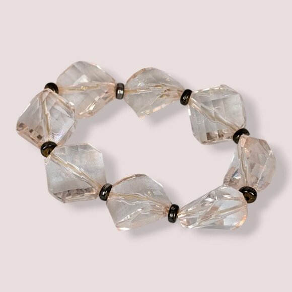 (2/$20) Pink Faceted Square Stretch Bracelet - Picture 4 of 5